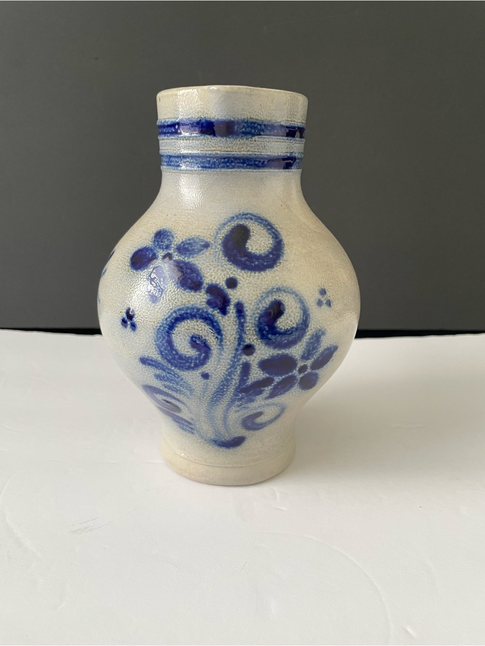 Vintage Reinhold Merkelbach Salt-Glazed Stoneware Pitcher Westerwald Cobalt Blue